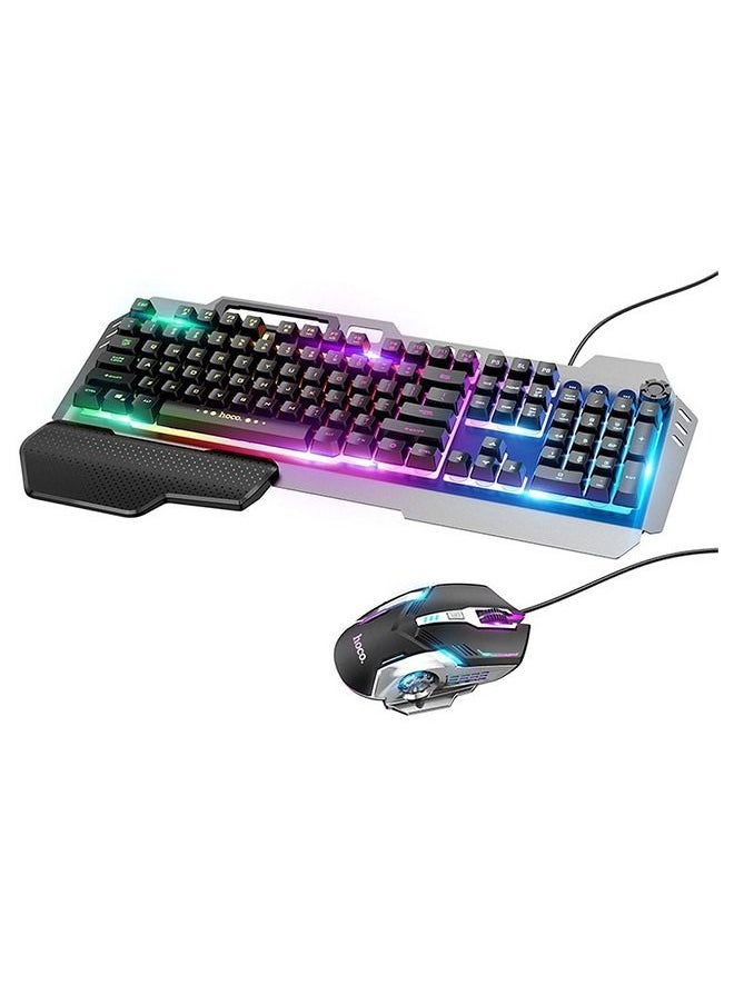 Hoco - RGB LED Backlit Ergonomic Gaming 108 Keys Wired PC Keyboard and Mouse Set Black - Image 1