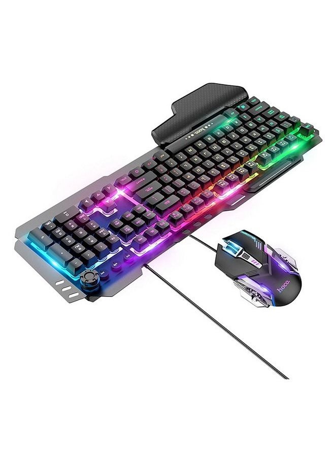 Hoco - RGB LED Backlit Ergonomic Gaming 108 Keys Wired PC Keyboard and Mouse Set Black - Image 1