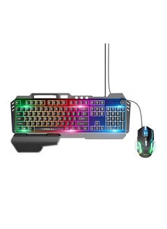RGB LED Backlit Ergonomic Gaming 108 Keys Wired PC Keyboard and Mouse Set Black