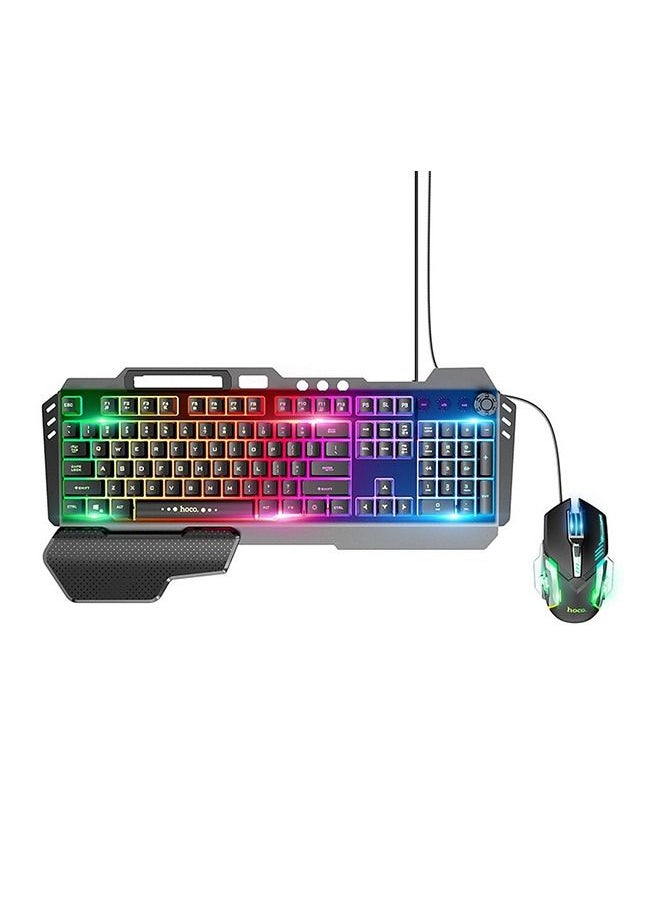 Hoco - RGB LED Backlit Ergonomic Gaming 108 Keys Wired PC Keyboard and Mouse Set Black - Image 1