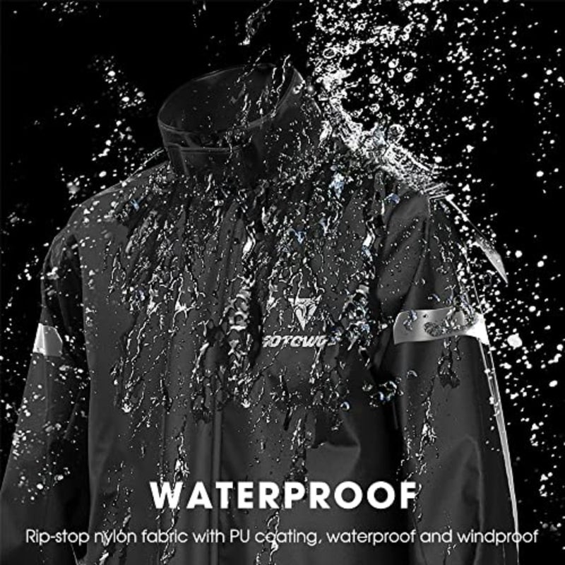 Motorcycle rain suit for outdoor use, polyester with reflective details, black, waterproof and breathable - Image 3
