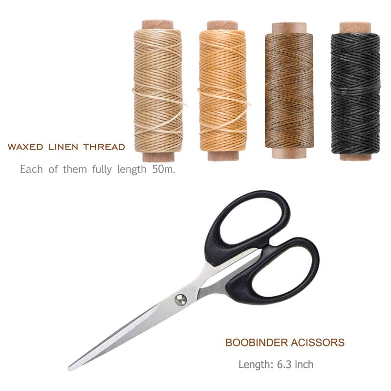 VENCINK Bookbinding Kits, Bookbinding Supplies Hand Book Binding Starter Tools Set with Genuine Bone Folders, Paper Awl, Large-Eye Needles, Waxed Thread, Binding Ribbon, Glue Brush, Steel Ruler - Image 4