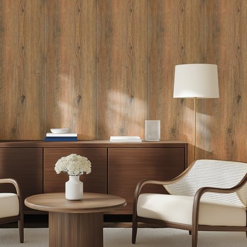 Chejiaye Luxury Thicken Wood Grain Peel and Stick Floor Tiles Self-Adhesive Vinyl Flooring Roll-DIY Easy for Wall and Floor,Hard Surface/Waterproof/Anti Slip (Brown Vinyl Flooring, 17.72 "W x 118" L) - Image 3