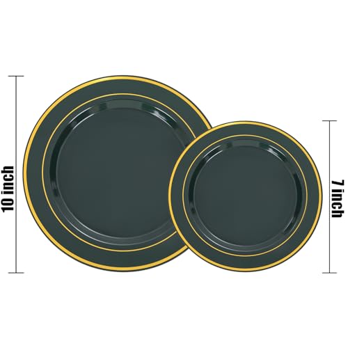 NOCCUR 200PCS Green Plastic Plates for 100 Guests - Include 100PCS 10" Dinner/ 100PCS 7" Dessert Disposable Plates Heavy Duty - Ideal for Party/Wedding - Image 2