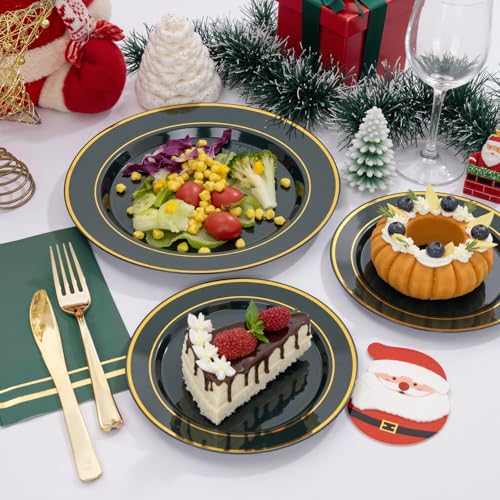 NOCCUR 200PCS Green Plastic Plates for 100 Guests - Include 100PCS 10" Dinner/ 100PCS 7" Dessert Disposable Plates Heavy Duty - Ideal for Party/Wedding - Image 4