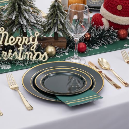 NOCCUR 200PCS Green Plastic Plates for 100 Guests - Include 100PCS 10" Dinner/ 100PCS 7" Dessert Disposable Plates Heavy Duty - Ideal for Party/Wedding - Image 5