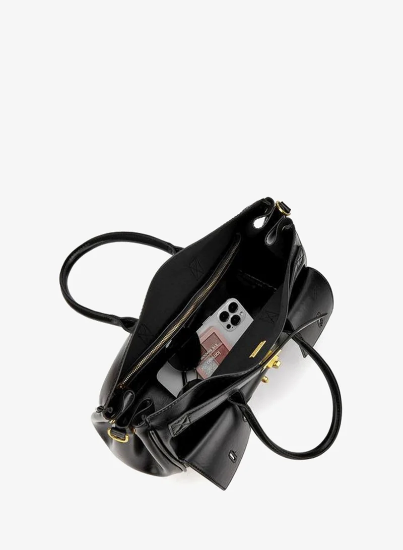 Celeste BLACK Solid Tote Bag With Detachable Strap for Women | Best Price UAE