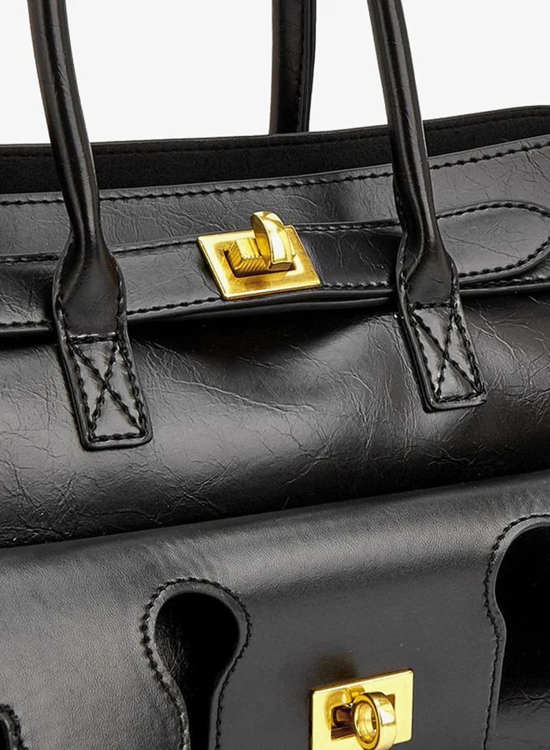 Celeste BLACK Solid Tote Bag With Detachable Strap for Women | Best Price UAE