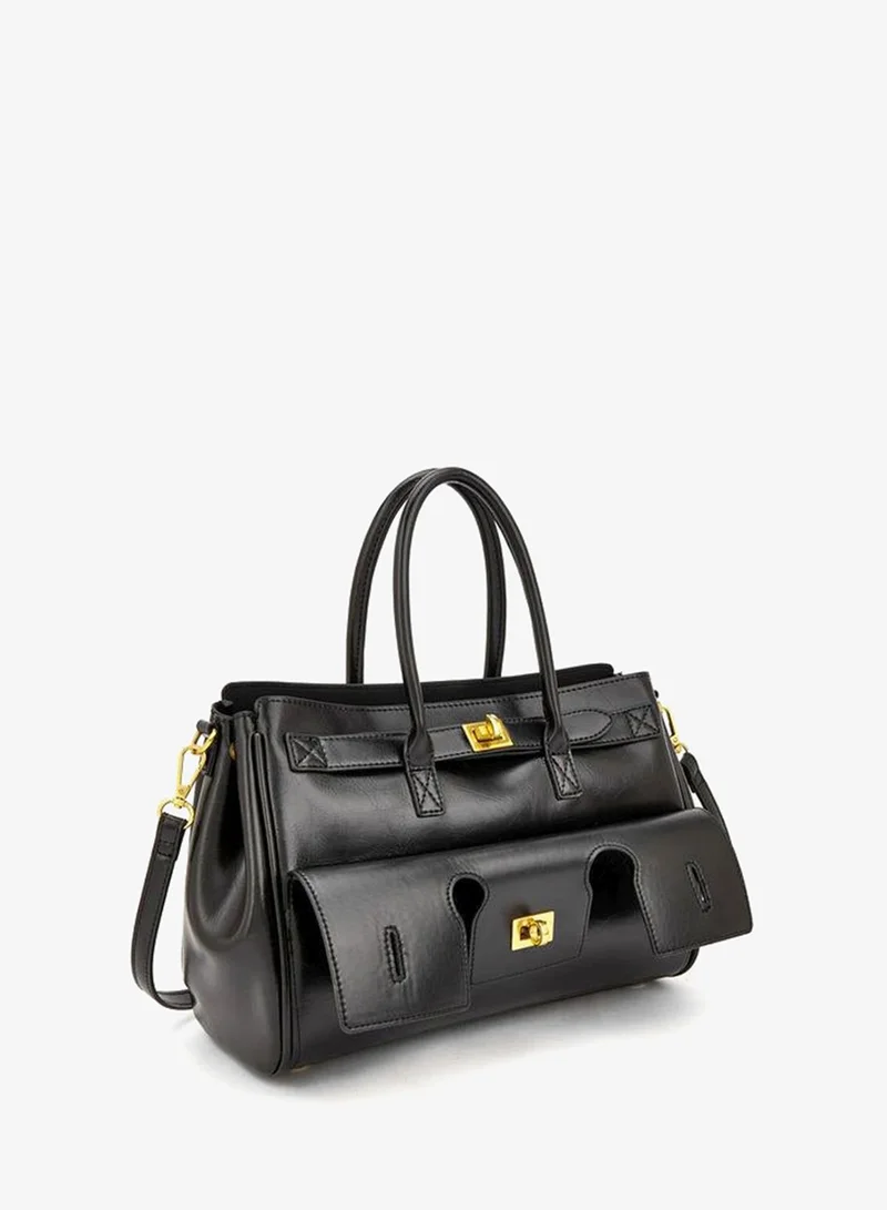 Celeste BLACK Solid Tote Bag With Detachable Strap for Women | Best Price UAE