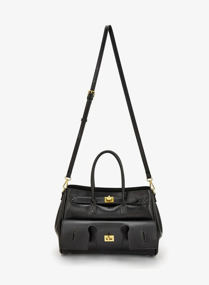 Celeste BLACK Solid Tote Bag With Detachable Strap for Women | Best Price UAE