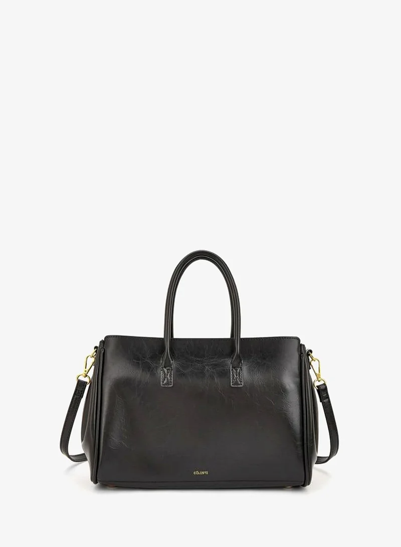 Celeste BLACK Solid Tote Bag With Detachable Strap for Women | Best Price UAE