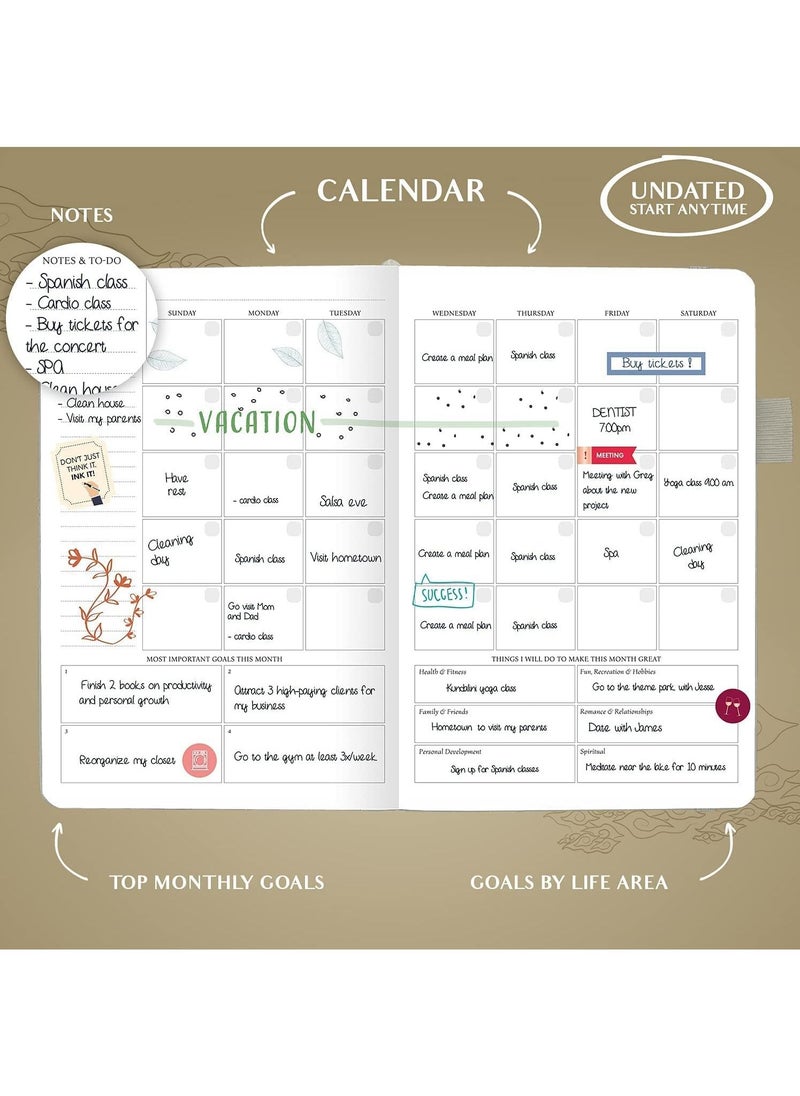 Swift Dairy Planner - Deluxe Weekly & Monthly Life Planner to Hit Your Goals & Live Happier. Organizer Notebook & Productivity Journal. A5 Hardcover, Undated - Start Any Time  - Image 4
