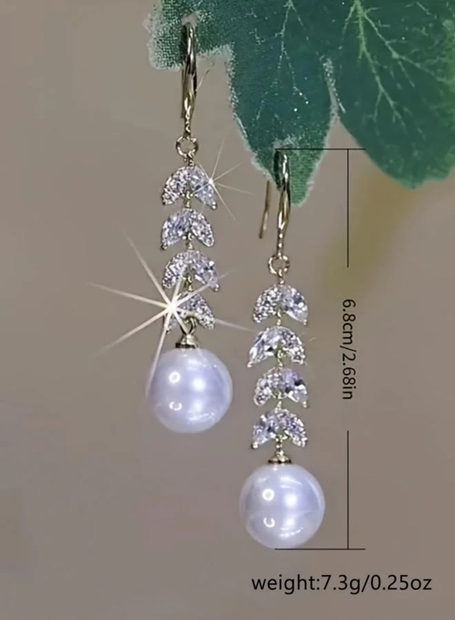 تايك تو أقراط ورقة شجر لؤلؤ وكريستال