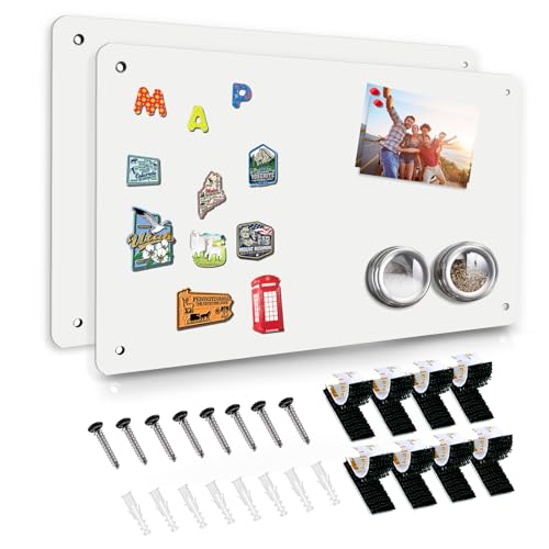 HYHOSHI White 2Pack Magnetic Board,17.5" x 11.4" Magnet Bulletin Board to Display Magnetic Notes, Poetry, Photos, Suitable for Wall, Refrigerator, Cabinet etc, Come with 4 Pcs Dual Lock Tape and Screws - Image 1