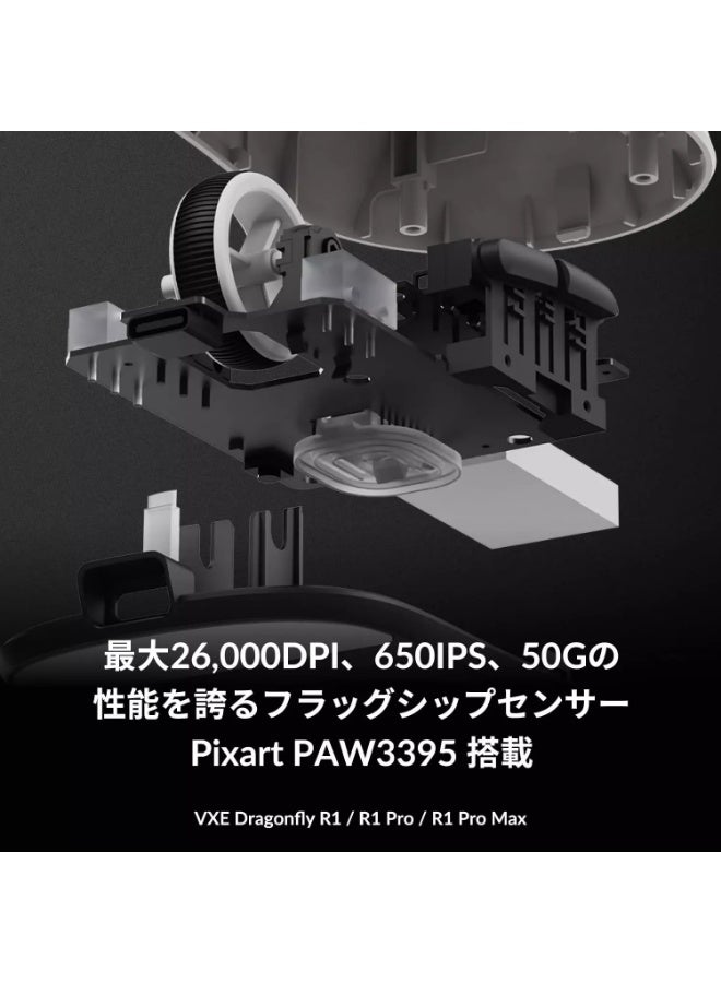 VXE Dragonfly R1 SE+ Wireless, Bluetooth, Wired – Optical Sensor PAW3395 SE – ChipBEKEN Compx – Battery Life 70 Hour – 55Grams Black - Image 4