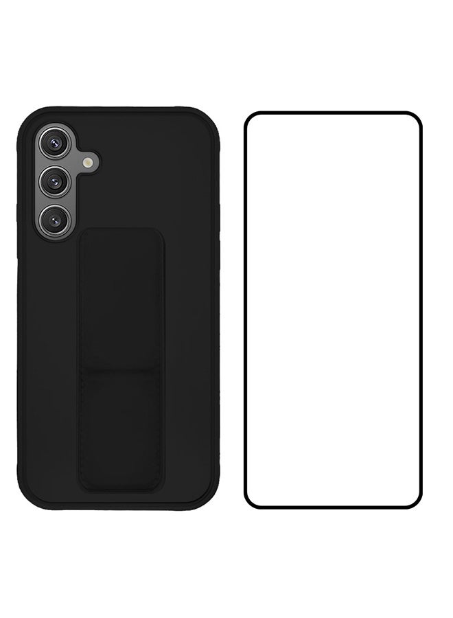 CATANES 2 Packs For Samsung Galaxy S24 Case and Screen Protector Magnetic Stand and Holder Premium Silicone Vertical and Horizontal Hand Strap Grip Multi Stand Cover Black  - Image 2