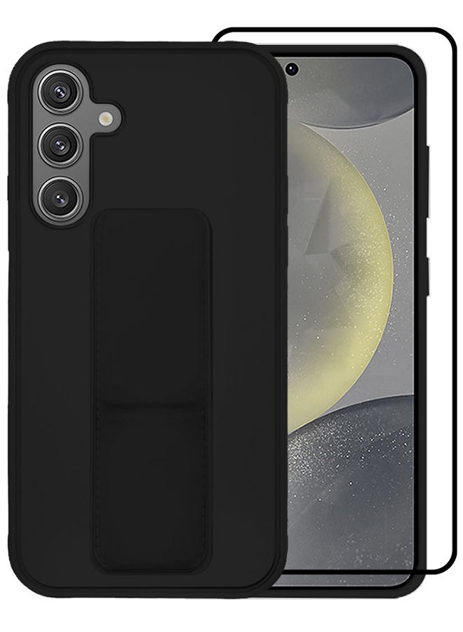 CATANES 2 Packs For Samsung Galaxy S24 Case and Screen Protector Magnetic Stand and Holder Premium Silicone Vertical and Horizontal Hand Strap Grip Multi Stand Cover Black  - Image 3
