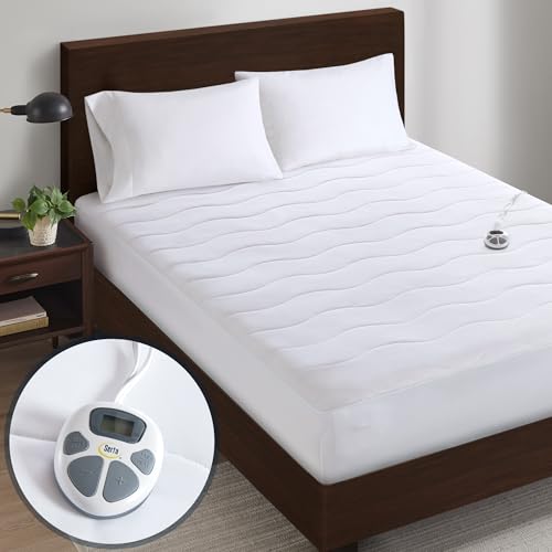 Serta Heated Mattress Pad Twin Size Electric Mattress Pad 10 Heat Setting Controller Auto Shut Off Timer Deep Elastic Pocket Up to 17 Mattress ETL Certified Machine Wash Twin White
