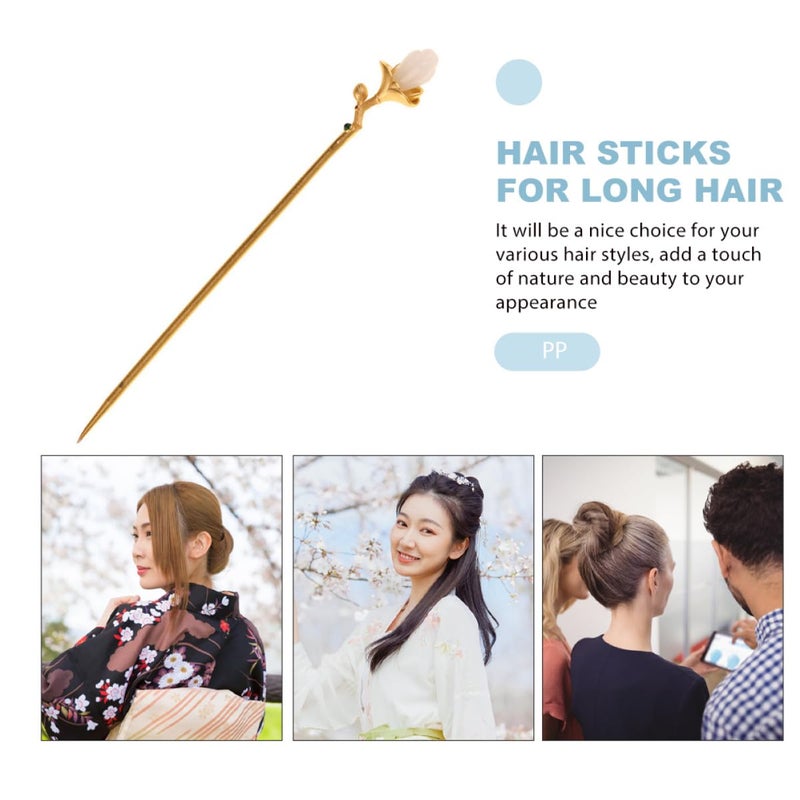Vintage Gold Hair Chopsticks Hair Stick Set with Tulip Floral Pattern for Women Formal Bridal Elegant Updo Styling Tool - Image 3