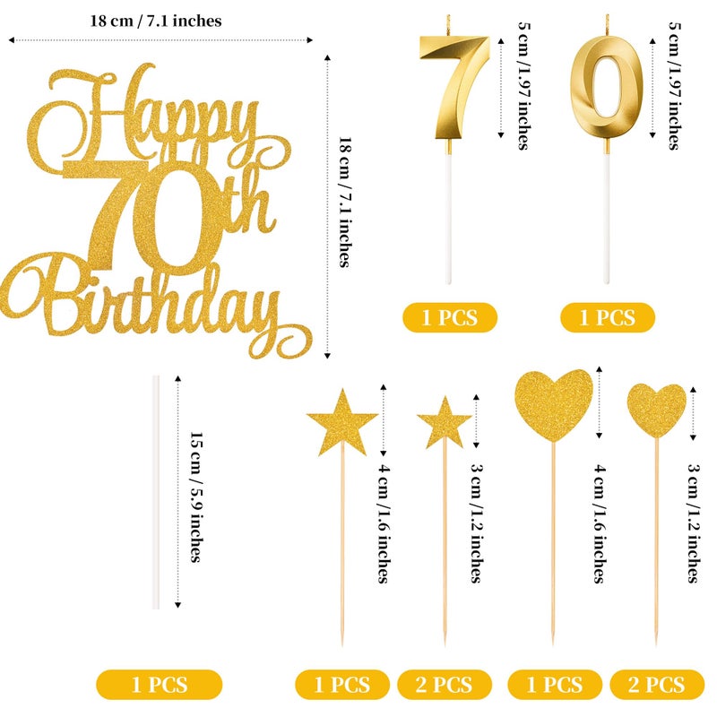 Lecferrarc 70th Birthday Cake Decorations, 70th Birthday Candles Cake Numeral Candles and Glitter Happy 70th Birthday Cake Toppers Set for Birthday Party Supplies (Gold) - Image 2