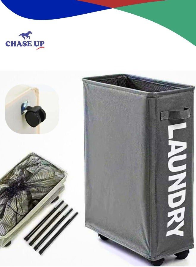 Chase Up Laundry Basket with Wheels – Collapsible Rolling Laundry Hamper with Handle, Waterproof Oxford Fabric, Laundry Bag, Narrow Space Organizer for Bathroom, Bedroom - Image 1