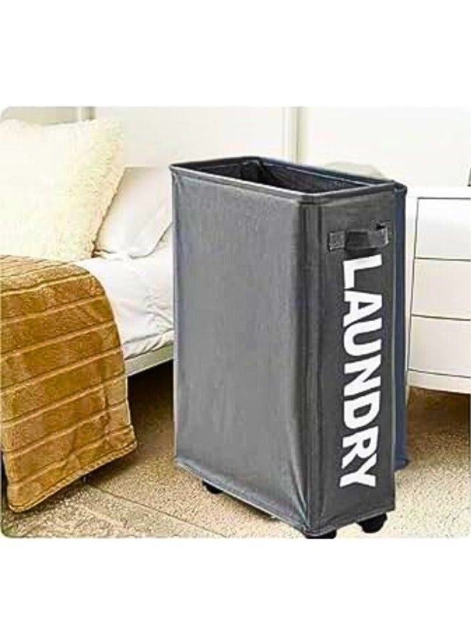 Chase Up Laundry Basket with Wheels – Collapsible Rolling Laundry Hamper with Handle, Waterproof Oxford Fabric, Laundry Bag, Narrow Space Organizer for Bathroom, Bedroom - Image 3