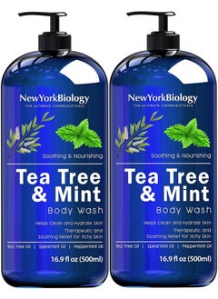 NEW YORK BIOLOGY THE ULTIMATE COSMECEUTICALS New York Biology Tea Tree Mint Body Wash For Men And Women - Moisturizing - Helps Fight Athletes Foot, Itchy Skin, Jock Itch, Toenail Fungus, Ringworm, Body Odor, Acne, Eczema - 16.9 Fl Oz - Pack Of 2  - Image 1