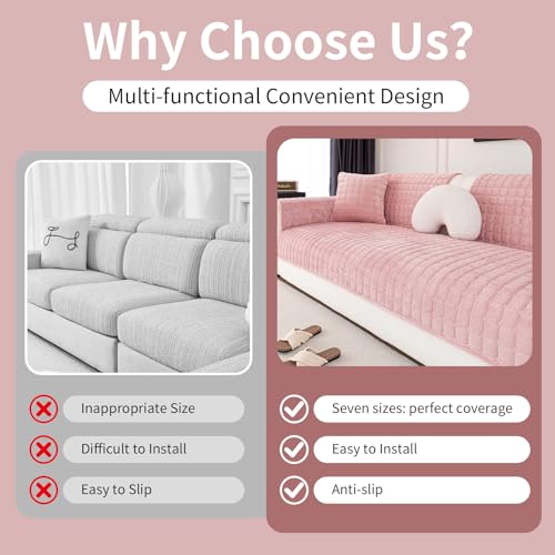 MDSASFD Velvet Couch Cover, Washable Sectional Sofa Cover, Anti Slip Sofa Slipcover for 3 Cushion Couch Sofa L Shaped Armrest Backrest, Furniture Protector Covers for Pets Kids(1PC, Pink, 28"×28") - Image 4