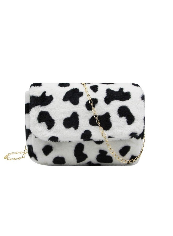 Bolley Joss حقيبة كتف نسائية من الفرو الصناعي حقيبة فخمة من الفرو بطبعة النمر والبقرة محفظة كلاتش مع حزام سلسلة للفتيات والسيدات مقاس واحد - Image 1