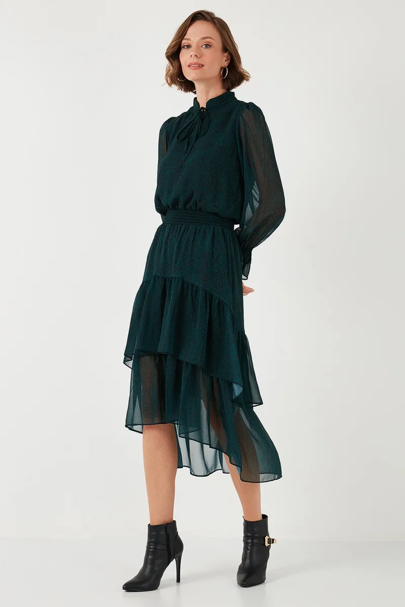 ليلا Regular Fit Halter Neck Flounce Chiffon Midi Dress Women's Dress 611EL1449