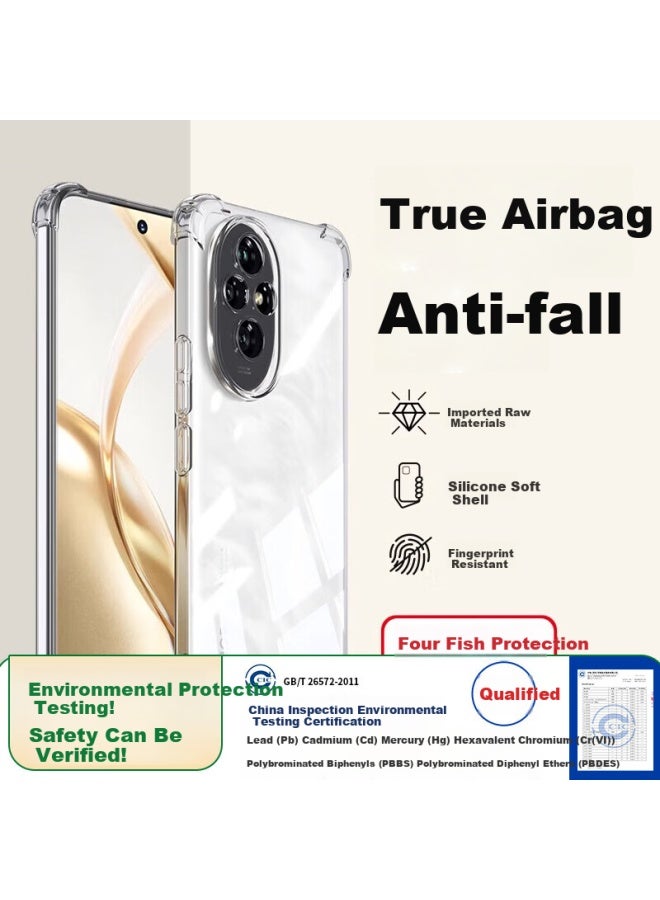 Holdzu Airbag Anti-drop Silicone Case For Honor 200 Pro، غطاء سيليكون مضاد للسقوط بكيس هوائي لهاتف Honor 200 Pro، تغطية كاملة بملمس غير لامع، غطاء حماية رفيع عالي الجودة للرجال والنساء، شفاف - Image 1