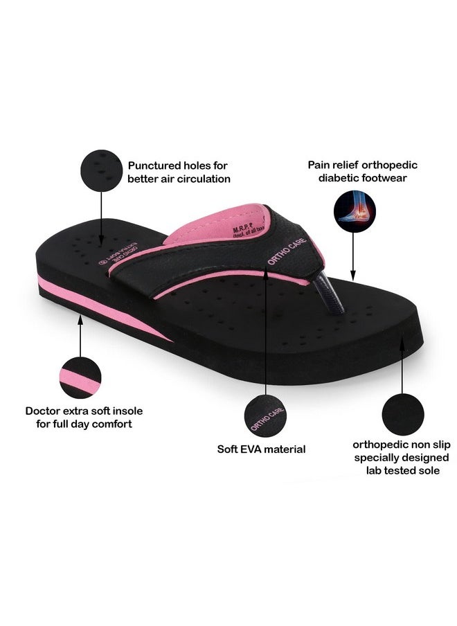 DOCTOR EXTRA SOFT - DOCTOR EXTRA SOFT Chappal Care Orthopaedic and Diabetic Comfort Doctor Flip-Flop and House Slipper's for Women's OR-D-18-Black Pink-7 UK - Image 1