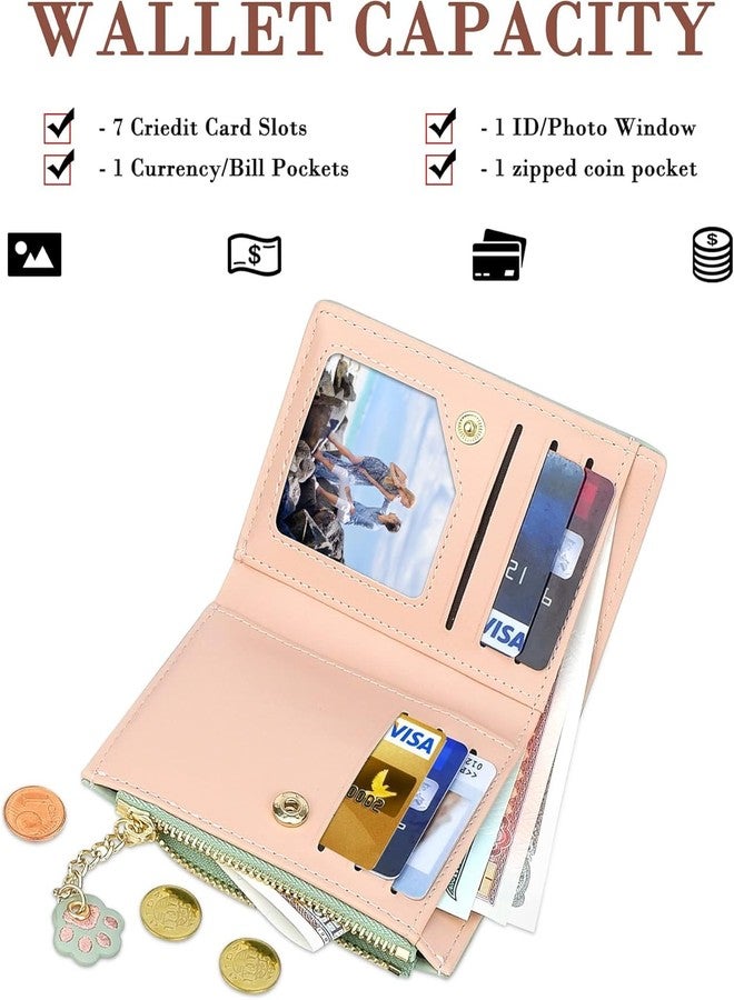 Valerie Cute Wallets for Women, Leather RFID Blocking Small Bifold Wallet with Zipper Coin Purse for Girls and Ladies ' Women's Wallet (Green) - Image 4