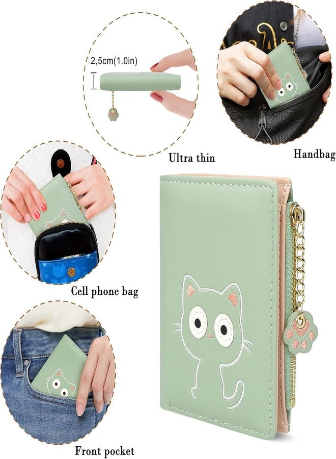 Valerie Cute Wallets for Women, Leather RFID Blocking Small Bifold Wallet with Zipper Coin Purse for Girls and Ladies ' Women's Wallet (Green) - Image 3