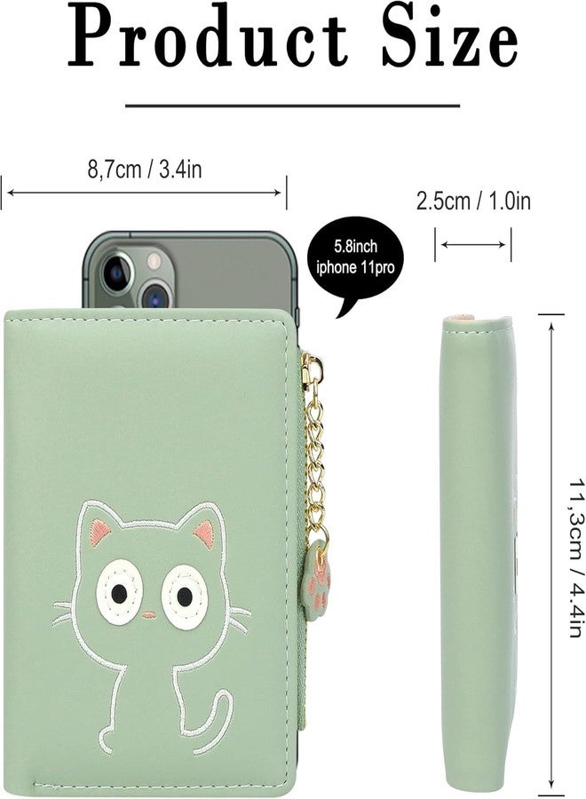 Valerie Cute Wallets for Women, Leather RFID Blocking Small Bifold Wallet with Zipper Coin Purse for Girls and Ladies ' Women's Wallet (Green) - Image 2