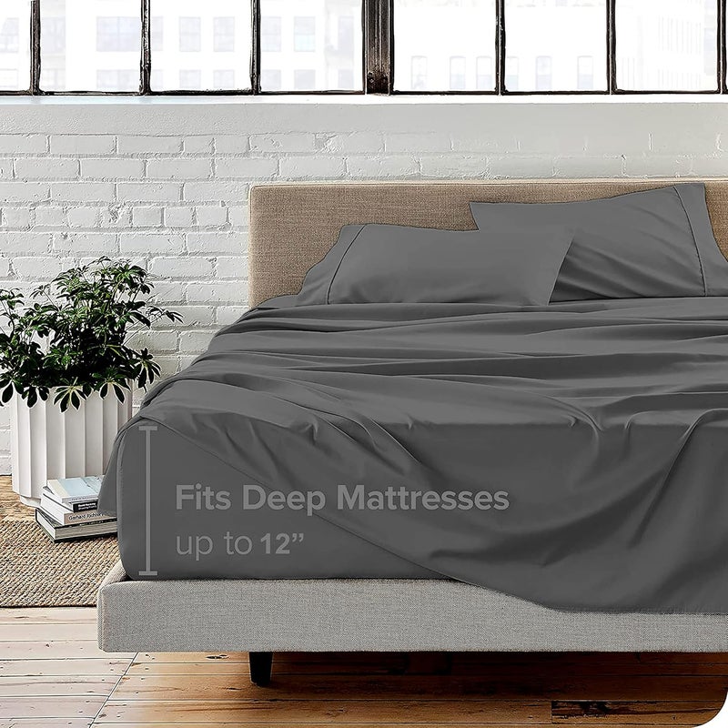 Filbert Luxurious Homes Series 400TC Egyptian Cotton Fitted Bedsheet Queen Size 60 x 78 with 2 Piece Pillow Cover Size18x28Dark Grey - Image 4