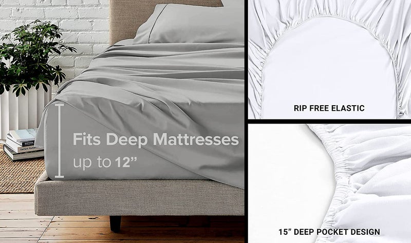 Filbert Luxurious Homes Series 400TC Egyptian Cotton Fitted Bedsheet Queen Size 60 x 78 with 2 Piece Pillow Cover Size18x28Dark Grey - Image 5