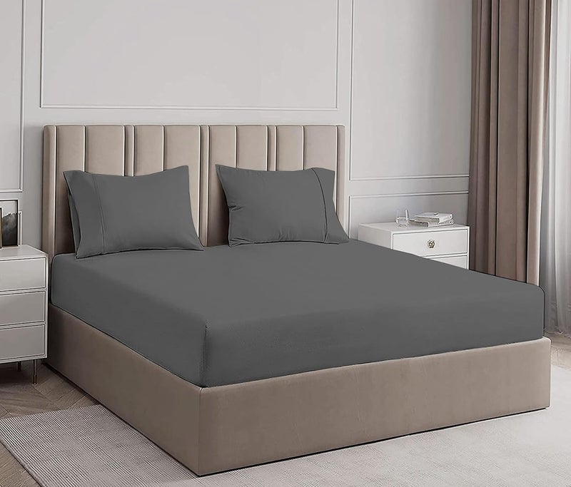 Filbert Luxurious Homes Series 400TC Egyptian Cotton Fitted Bedsheet Queen Size 60 x 78 with 2 Piece Pillow Cover Size18x28Dark Grey - Image 2