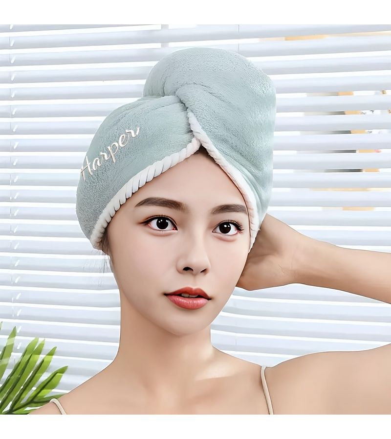 Personalized Embroidered Double Layer Hair Drying Cap Pink Green - Image 2