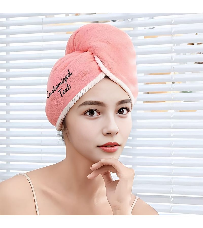 Personalized Embroidered Double Layer Hair Drying Cap Pink Green - Image 1