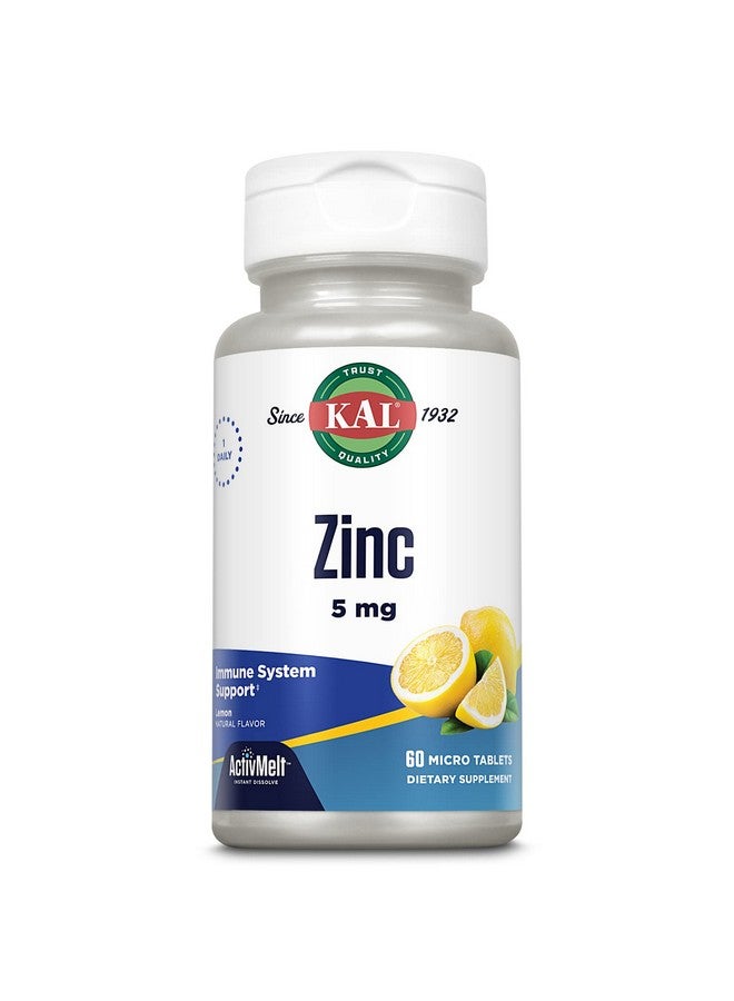 KAL Zinc 5mg ActivMelt, Immune Support Supplement with Zinc Oxide, Supports Protein Synthesis, Metabolism, Cell Growth, Immune Health, Vegetarian, Natural Lemon Flavor, 60-Day Guarantee, 60 Micro Tabs - Image 1
