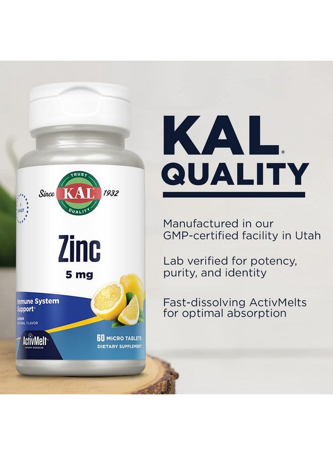 KAL Zinc 5mg ActivMelt, Immune Support Supplement with Zinc Oxide, Supports Protein Synthesis, Metabolism, Cell Growth, Immune Health, Vegetarian, Natural Lemon Flavor, 60-Day Guarantee, 60 Micro Tabs - Image 4