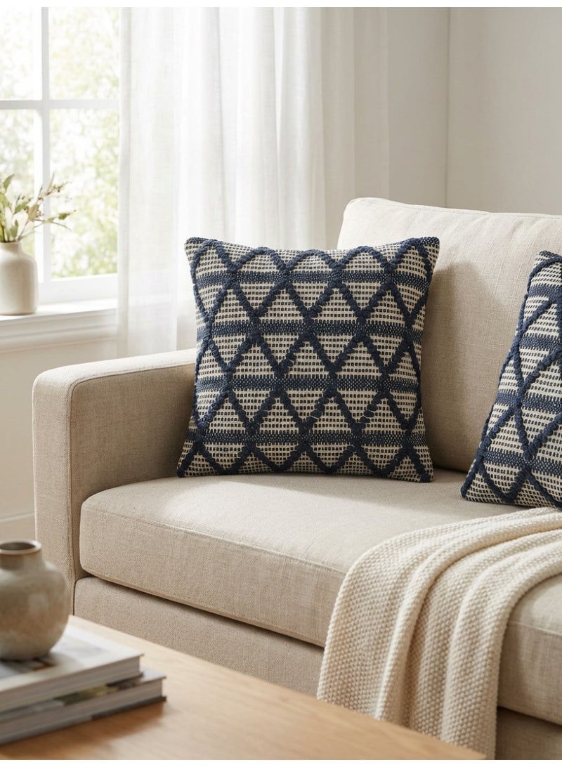 Ambrosia غطاء وسادة قطن هاندلوم سيلينا (مجموعة من 2) Navy – 45 × 45 سم - Image 4
