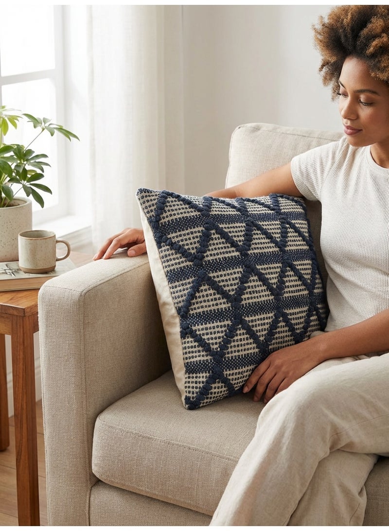 Ambrosia غطاء وسادة قطن هاندلوم سيلينا (مجموعة من 2) Navy – 45 × 45 سم - Image 3
