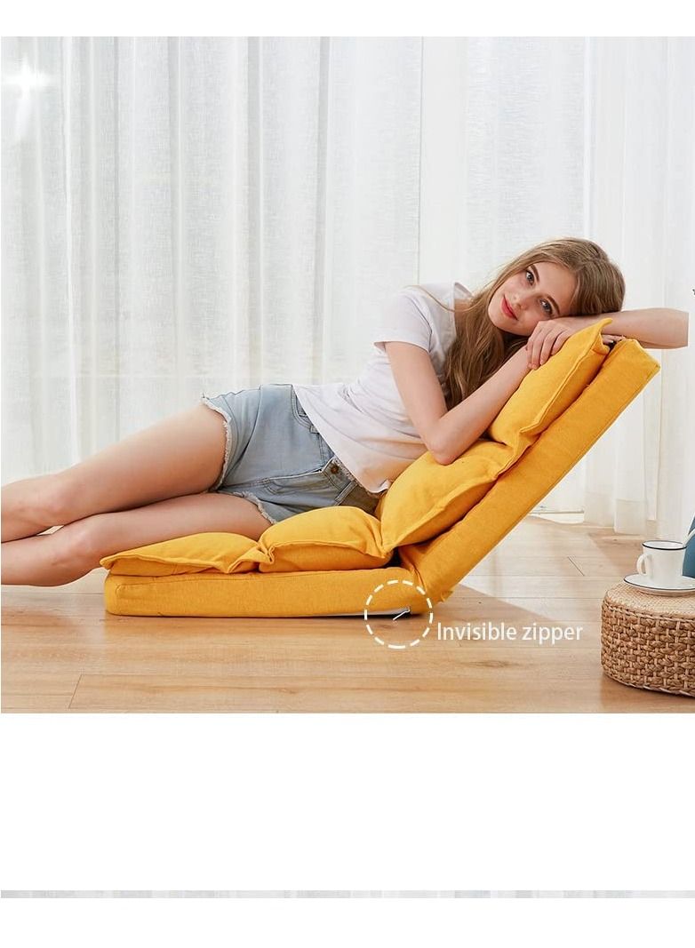 GT-Wheel Floor Chair Adjustable 5 Angles Padded Floor Game Seating Back Support Floor Recliner Fold Flat for Meditation, Reading, Watching, Video-Gaming, Adult Kid (Yellow+Black) - Image 5