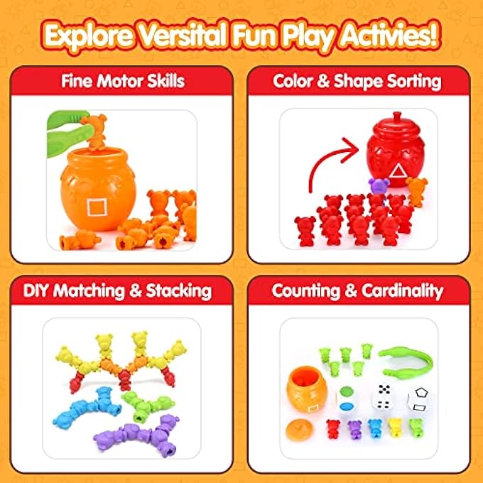 SORTING BEAR GAME SET WITH SORTING CUP ASSORTED SETS TODDLER COLOR RECOGNITION PRESCHOOL EDUCATIONAL TOYS STEM 72 CUBS, FINE MOTOR SKILLS TOOLS - Image 5