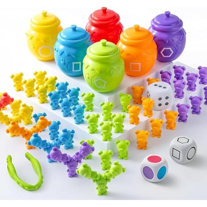 SORTING BEAR GAME SET WITH SORTING CUP ASSORTED SETS TODDLER COLOR RECOGNITION PRESCHOOL EDUCATIONAL TOYS STEM 72 CUBS, FINE MOTOR SKILLS TOOLS - Image 1