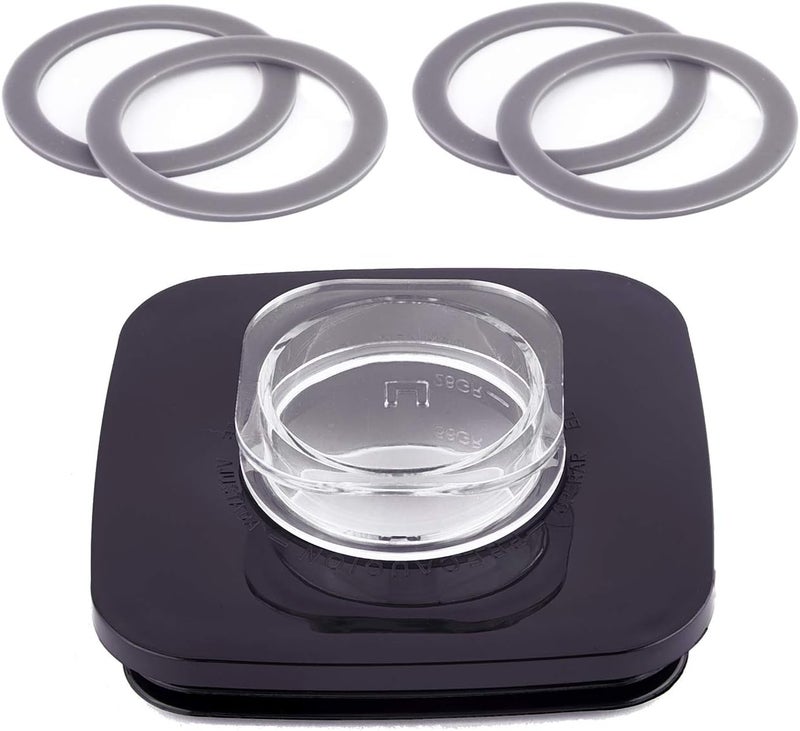 Timsec Replacement Blender Square Jar Lid 4903 and 4Packs Blender Gaskets Sealing O-Rings, 4" diameter Blender Cover with Removable Filler Cap Compatible with Oster and Osterizer Blenders 5 Cup Jar - Image 1