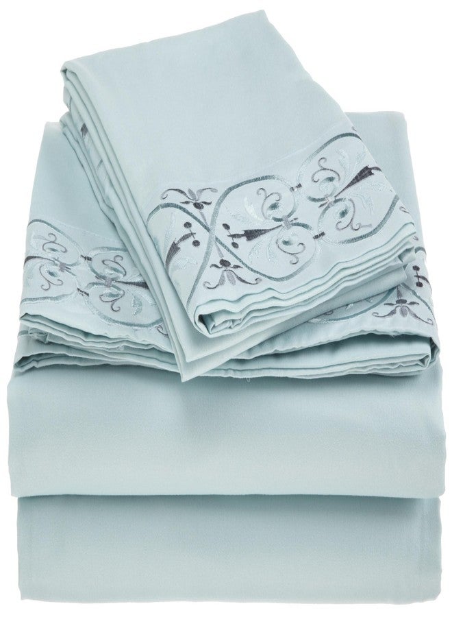 Ultimate Luxury Microfiber Embroidered King Sheet Set, Sky - Image 1