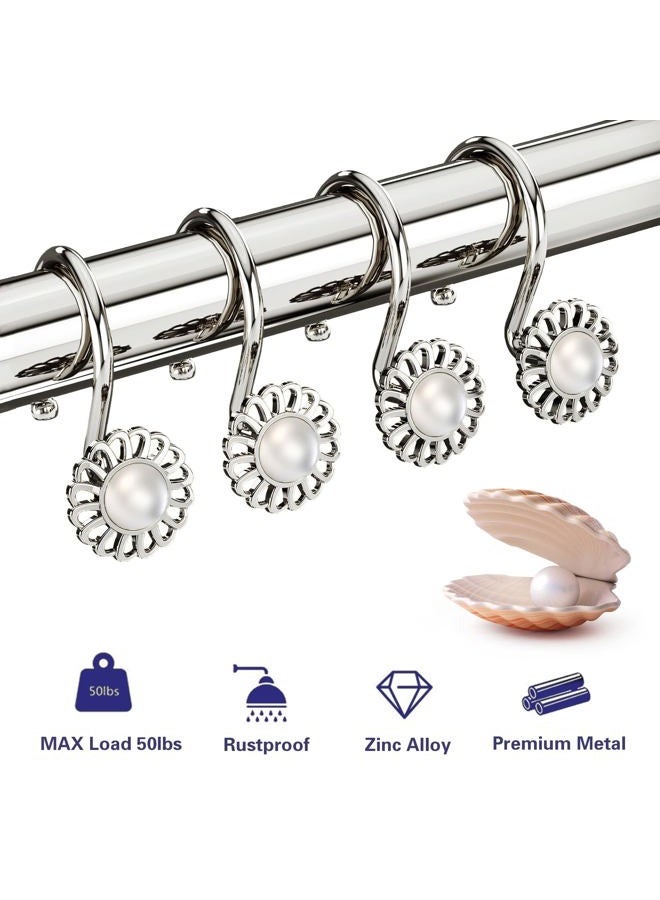 iToplin Nickel Shower Curtain Hooks Rings, Decorative Shower Curtain Hangers, Heavy Duty Metal Shower Rings, Sunflower Shower Hooks for Shower Curtain Rod and Liner, Bathroom Curtain Hooks, Set of 12 - Image 3